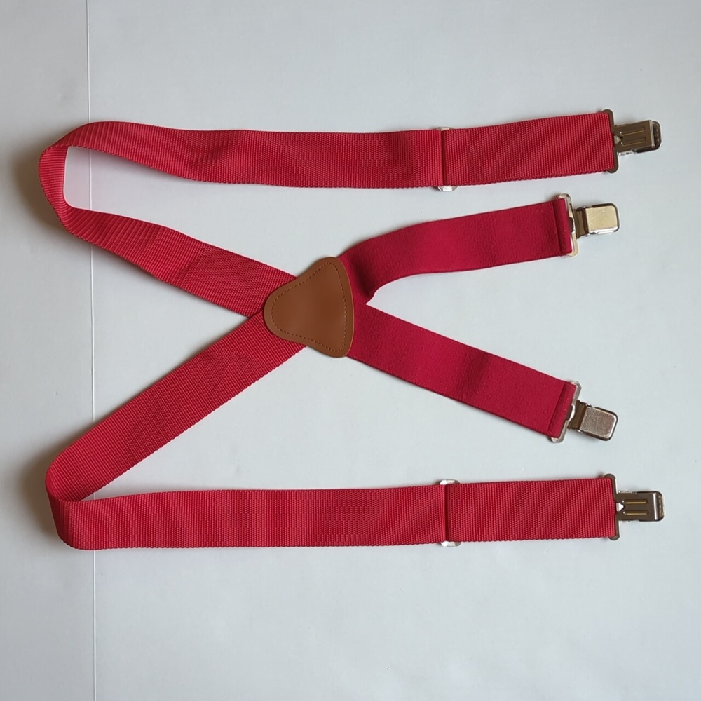 Utility Clip End Retro Suspender Galluses Red